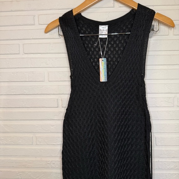 Blu Waves Black Crocheted Sleeveless Maxi Cover up Dress, Women’s Size Small - Picture 2 of 7